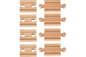 AUCANNIO 8PCS Wooden Train Track Set, Train Railway Connectors Adapters Sets, Wood Educational Toy Trains Track Male-Male Female-Female Expansion Packs Accessories for Children's Kids Make Woods Railway