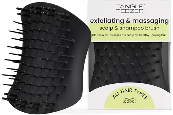 Tangle Teezer Scalp Exfoliator & Massager, Brosse à Cheveux Soin, Détoxifie le Cuir Chevelu, Élimine Impuretés et Cellules Mortes, à Utiliser sous la Douche ou avec une Huile Capillaire, Noir Onyx