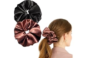Annauiy 2 Pieza Coleteros pelo Mujer,Gomas de Pelo Grandes de Seda Satinada,Elásticos Colores para Mujer y Chica-Negro y Rojo,Tamaño XL: 8CM