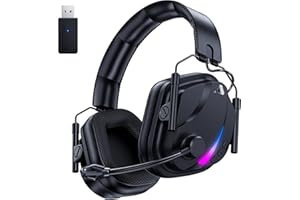 Vakedy Wireless Gaming Headset, Bluetooth Gaming Headset mit Mikrofon für PS5, PS4, PC, Switch, Mac,Mobile,Wireless Gaming Kopfhörer mit Zwei Modi - Schwarz