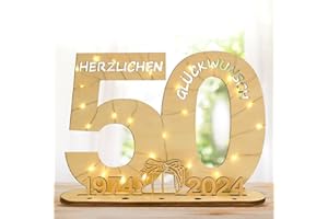 JGYCVBU 50 Geburtstag Deko, Holzschild Gästebuch, mit Lichterkette Ständer und Kerzenhalter, Tischdeko Holz, Kann als Geburtstags Geschenk Verwendet Werden, für 50 Jahre Mann Frau