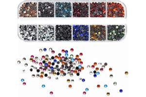 Chstarina 2160 Stück Strasssteine Hotfix Strasssteine Flatback Strasssteine Runde Glitzersteine Kristall Strasssteine für DIY Handwerk Nagel Gesicht Kunst Kleidung Schuhe Taschen 12 Farben SS10