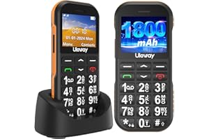 UFFERSON Seniorenhandy Ohne Vertrag, GSM Dual SIM Tastenhandy Seniorentelefon mit Großen Tasten, 1800 mAh Akku, USB-C, Ladestation, Rentner Senioren Handy Einfach mit SOS-Taste, Kurzwahl (Schwarz und Orange)