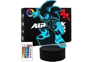 AIRUEEK Sonic Hedgehog Lampada 3D Luce Notturna Bambini-16 Variazioni Colore 1 Telecomando-Decorazione Regali Anime Gadget Per Bambino Ragazzo sonic Fans