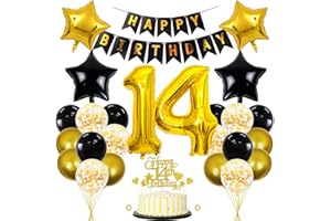 JXUZH 14 Geburtstag Deko Junge Mädchen Luftballon 14.geburtstag Deko Schwarz Gold Geburtstagsdeko 14 Jahre Mann 14 Luftballon Gold 14 Jahre Geburtstagdeko Mann Deko 14 Geburtstag Mädchen Junge Luftballons