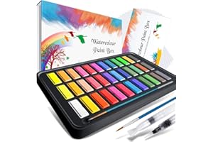 Aquarellfarben Set , RATEL Aquarell Malkasten Inklusive 36 Farben Festes Pigment + 2 Hookline-Stifte + 2 Wassertankpinsel + 10 Aquarellpapiere - wasserlöslich und gut mischbar Aquarell-Farben-Set