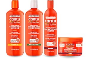 Cantu Crema de rizo de coco 12oz con champú y acondicionador sin sulfato y manteca de karité hidratante activadora