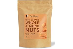 Organic Almonds 1kg Whole, Raw, 100% Natural, by Yin & Yang Superfoods. Premium Quality, High in Fibre Source of Protein, Vegan, Contains Antioxidants, Certified Organic, Sourced in Italy