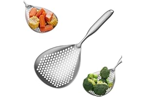 JSLEID Skimmer Schlitzlöffel, Filterlöffel aus Edelstahl, Skimmer Schaufel Sieb, Edelstahl Skimmer Schaufel, Geeignet für Eintöpfe, Heiße Töpfe, scharfe Gerichte, Gebratene Speisen