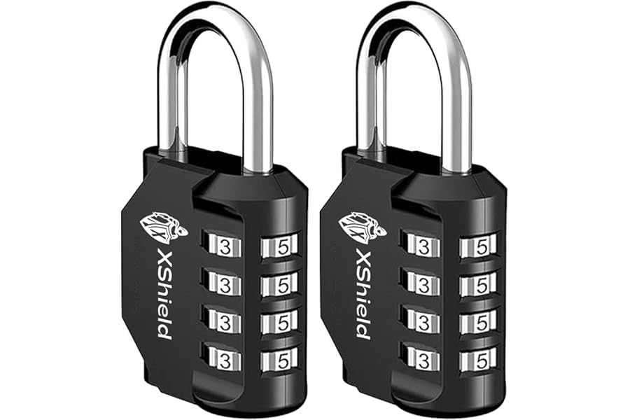 XShield 4-Digit Combination Padlock | Heavy-Duty Keyless Lock with 10,000 Code Options | Weather Resistant Alloy Body | Ideal for Lockers, Gates, Gym, Outdoor & Travel – Black (Pack of 2)