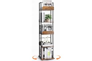 BIKONEY Estantería de 5 Niveles, Estantería Libros Torre para Esquina Estantería Giratoria Estantería Metálica Estantería Cocina Estantería Librería Estantería Estrecha, Madera y Metal Negro