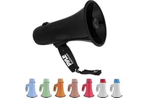 ‎PYLE Pyle Megaphon mit Sirene & Mikrofon, Signalhorn 20 Watt mit Lautsprecher, Schultergurt, Aufnahmefunktion & Aux-Anschluss, Mini Megafon Kinder & Erwachsene, Robustes Tröte Faltbar für Indoor & Outdoor