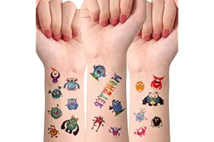 MAITYS 10 Fogli di Tatuaggio per Bambini Tatuaggio di Mostro Dermo-Compatible Tatuaggi Temporanei Impermeabili per Bambini Adesivi di Mostri dei Cartoni Animati Tatuaggi Temporanei di Mostri