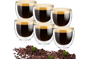 Coco Berming Juego de 6 Tazas de Espresso de Cristal 80ml de Doble Pared, Vasos Térmicos, Apto para Lavavajillas, Efecto Flotante, para Latte Macchiato y Cappuccino (6)