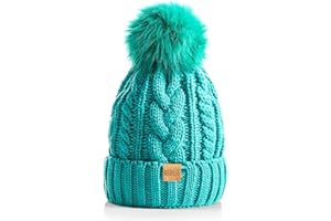 REDESS Gorro de Invierno con pompón para Mujer con Forro Polar cálido, Gorro de esquí Grueso y Holgado con Punto de Nieve y Calavera