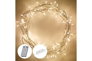 ‎LIGHTS4FUN Lights4fun 100er LED Lichterkette warmweiß Lichterkette mit Fernbedienung strombetrieben mit An- und Ausschalter Lichterkette Innen mit Stecker