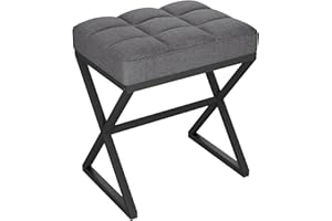 YMYNY Taburete de Maquillaje, Otomanas con Asiento de Lino, Patas de Metal en Forma de X, para Tocador, Salón, Dormitorio, Entrada, Pasillos 40x30x46CM Gris HBD033G