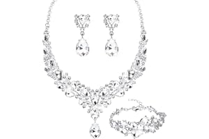 Milacolato Parure di Gioielli da Donna Strass Collana Orecchini Bracciale Set da Sposa per Le Spose Damigella d'Onore Teardrop Cluster di Cristallo Set di Gioielli da Donna