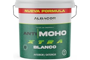 ALBACOR Antimoho XTRA Pintura Antihumedad Interior - Exterior -11KG- (Blanco Mate), Pintura Antimoho Para Techos, Baños, Cocinas, Poco Salpicado, Evita la Aparición de Moho, Antihumedad