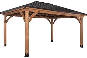 Backyard Discovery Barrington 100% Cedar Wood Gazebo | Heavy Duty Hardtop Outdoor Shelter for Garden and Patio | Steel Roof | Waterproof & Weather Resistant | Powerport | 4.9m x 3.7m (16ft x 12ft)