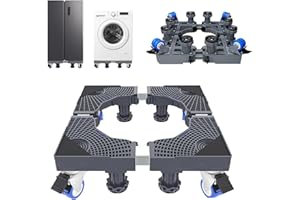 AMERTEER Adjustable Refrigerator Base Stand with Wheels | Heavy-Duty Telescopic Stand for Washing Machines, Refrigerators & Mini Fridges | 4 Locking Wheels & 8 Adjustable Feet (L&W 45-66cm, H 9-12cm)