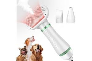 SONGSIER Secador de Pelo para Perro y Gato 3 en 1 con Cepillo Autolimpiante |Cepillo De Vapor Para Gatos y Perro| Temperatura Ajustable | Secador Mascotas Profesional Perros y Gatos Pequeños