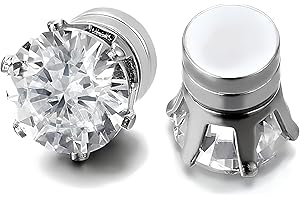QUXING Orecchini Uomo Diamante,Magneti Orecchini Finti Uomo Click-on Fake Piercing Finto Dilatatore Fake Plug,Argento Zirconi Simulato Diamante Brillanti