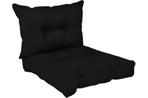 POKAR Coussins de Jardin Extérieur Coussin Chaise Galette de Chaise, 1 Lot de 2 (1x Coussin d'assise 60x60x10 cm + 1x Coussin Dossier 60x40x10 cm), Noir