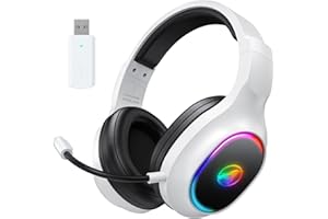Awinnasey 2.4GHz Cuffie Gaming Wireless, Cancellazione del Rumore Over Ear Cuffie Wireless con Microfono 7.1 Suono per PC, Mac, Switch, PS4, PS5, Bianco Cuffie da Gioco Bluetooth con LED RGB