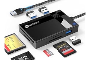 Lecteur Carte SD USB 3.0, WARRKY 7 en 1 Adaptateur de Carte [Cable Nylon de 76CM] 3 Ports USB, CF, TF, MS, SDXC, SDHC, MMC, Micro SDXC, microSD, Micro SDHC, UHS-I pour Windows MacOS Linux ChromeOS