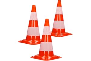 ECD Germany 3 Stück Verkehrskegel Pylone 47 cm, Orange-Weiß, Verkehrsleitkegel mit 2 reflektierenden Streifen, stapelbar & flexibel, Warnleitkegel Warnkegel Leitkegel Verkehrshütchen Markierungskegel