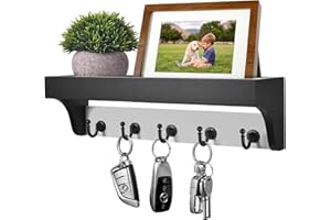 Kldgris Porte Clef Mural, Porte-Clés Mural en Bois, Avec 5 Crochets à Clés, pour Salon, Salle de Bain, Cuisine, Les Entrées, Couloirs (Noir et Blanc)