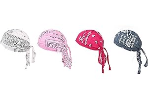 Ulalaza Bandana transpirable de algodón Durag Headwrap Pirata Cap Skull Caps para hombre y mujer