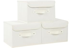 ENUMAIL Fabric Storage Boxes, Wardrobe Organizer with Flip-Top Lid and Handles, Cube Bins for Organizing Home, Office and Closet, Beige, 3 Pack, 26x20x17cm