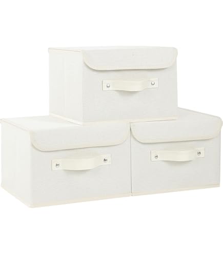 ENUMAIL Opvouwbare opbergdoos met deksel, stoffen kledingkast organizer bakken, kubusmanden voor het organiseren van huis, kantoor en kast, grijs, 3 stuks, 33 x 23 x 18 cm