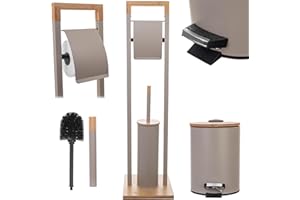 ‎KADAX KADAX Toilettenpapierhalter mit integrierter WC-Bürste und Kosmetikeimer, Klopapierhalter Stehend mit Toilettenbürste, Toilettenpapierständer (Beige)
