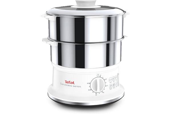 Tefal, Cuiseur vapeur, Cuisson saine, Bols en acier inoxydable, Empilables, Minuterie, Arrêt automatique, Pièces lavables au lave-vaisselle, Convenient Series, VC145130