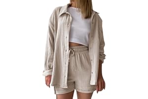 KILOXYEFRO Muslin Blouse Women's 2-Piece Summer Top and Trousers Individually Selectable 2-Piece Clothing Shorts Combination Shorts Relaxed Set