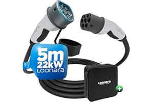 loonara Typ 2 Ladekabel 22kW 5m mit Tasche für E Hybrid - & E-Auto mit Typ 2 Ladekabel Stecker - Mode 3 Ladekabel Elektroauto Typ 2-16A ladekabel typ 2 kompatibel mit jedem Elektroauto