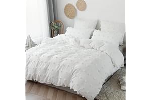 JEMIIPEE Funda Nordica Cama 135/150 con Pompones, Funda Edredon 220x240 cm Color Sólido Microfibra Suave Transpirable y 2 x Fundas de Almohada de 50x75 cm, Juego de Fundas Nórdicas Blanco