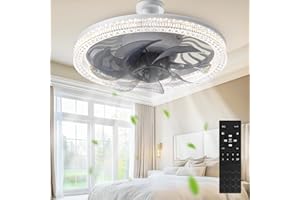 LUJASI Deckenventilator mit Beleuchtung, E27 Deckenlampe mit Ventilator, 31cm Deckenventilator 4 Windstufen, Memory Funktion, 3000K-6500K Dimmbar, Fernbedienung, für Wohnzimmer, Schlafzimmer und Esszimmer
