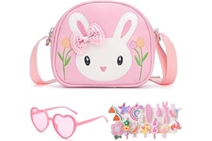 dogmoon Kleines Mädchen Kaninchen Tasche, Handtasche Mädchen mit 1 Stück Brille und 14 Stück Haarklemmer, Kinder Hase Geldbörse PU Leder Prinzessin Mini Handtasche für Kinder