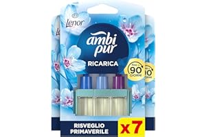 Ambi Pur 3Volution Profumatore per Ambienti, 7 Ricariche per Diffurore Elettrico, Fragranza Risveglio Primaverile, tecnologia Elimina Odori, Fino a 90 Giorni di Profumo per Ricarica