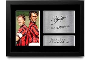 HWC Trading - Immagine autografata di Franco Baresi e Paolo Maldini con la maglia dell Milan per fan e tifosi, formato A4, con cornice