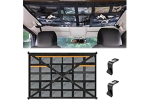 DAFENCAR Gepäcknetz Auto, 90×65cm Dachnetz Auto Innen, Gepäcknetz mit Verstellbare Kreuzgurte und 3 unabhängige Reißverschlusstaschen für Vier Dach Armlehnen Jeeps, Van, SUV