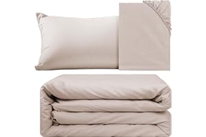 BESCH Juego de Funda Nordica 100% Microfibra de Poliester Suave 3 Piezas - Juego de Funda Edredónes 150x220cm y con 1 Funda de Almohada 50x75cm (Beig)