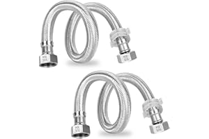 ZYQUES 2Pcs Stainless Steel Flexi Pipes, with 2 Plastic Knobs Flexible Tap Connectors 300mm Flexible Connectors Hose Pipe 1/2" × 1/2" BSP Fitting for Bathroom Kitchen Toilet