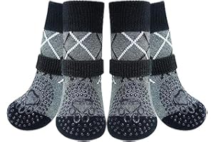 WIDENLISE 4 pcs Double Side Anti Slip Dog Socks,Paws Stop Licking Grip Socks,dog Paw Protector with Great Traction Control,Dog Boots Shoe with Adjustable Strap,Indoor/Outdoor Hardwood Floors Walking grey (L)