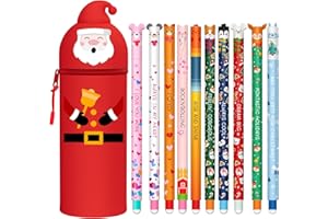 ZAPPELSTIFT Trousse 2-in-1-Silicone - Noël stylos à encre gel effaçables, Kawaii, Fermeture Eclair en Silicone, Pochette de Stylo, stylo 0,7 mm (Père Noël + 10 stylos effaçables)