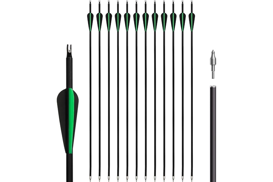 12pcs Archery Carbon Arrow Set, 30 Inch with Removable Arrows for Compound and Recurve Bows Practice Hunting Targeting Arrows